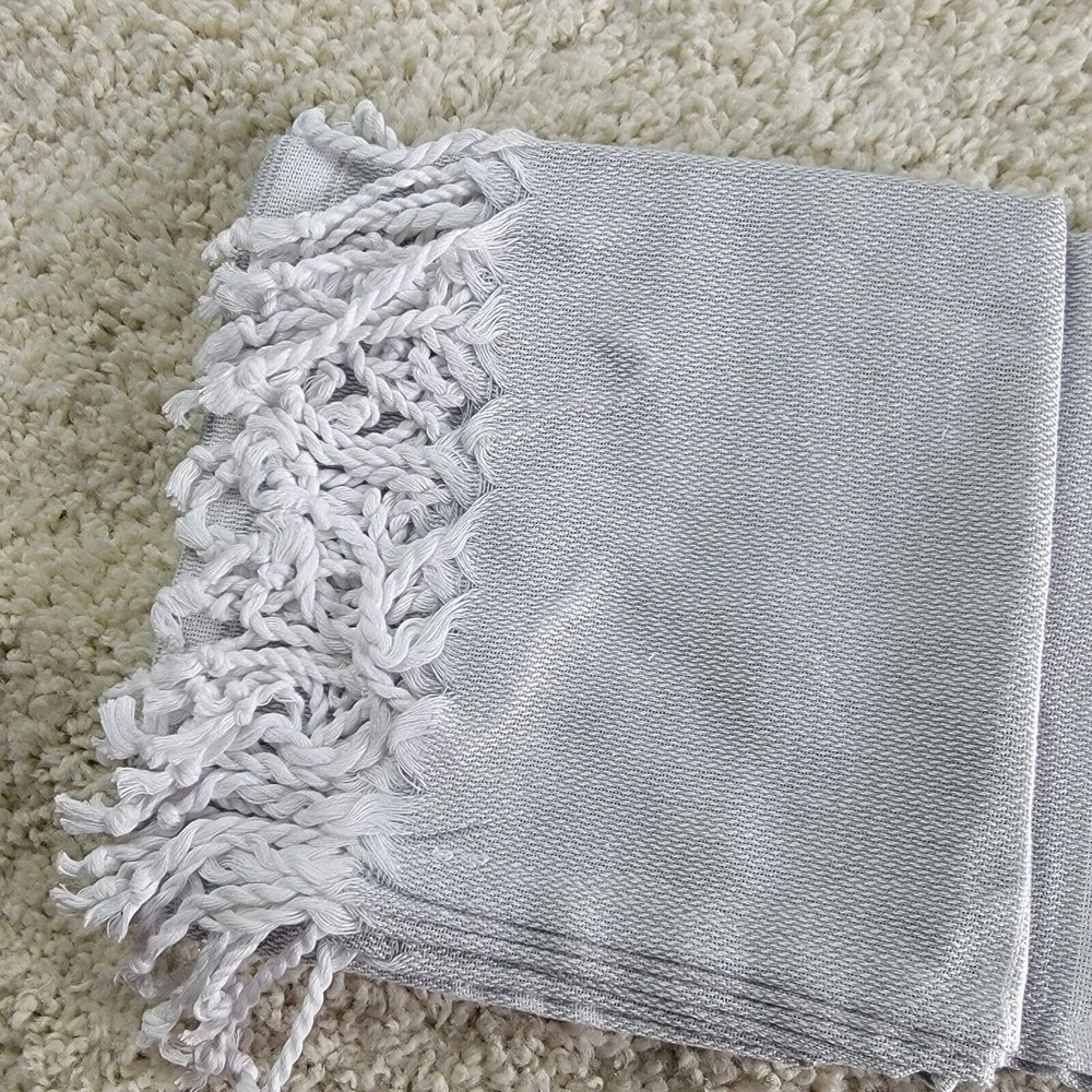 Turkish Beach Towel 2 Pack Light Grey 100% Cotton Striped Fringe 36x71 New